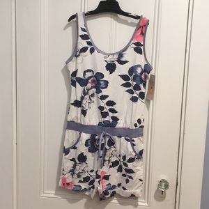 Blue and white floral romper